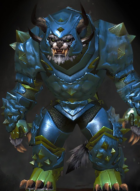 Guild Wars 2 Charr Heavy Male Karma Armor Set - Dyed Green & Blue - Studded Plate