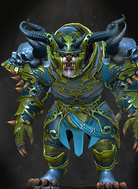 Guild Wars 2 Charr Heavy Male WvW Armor Set - Dyed Green & Blue - Triumphant Hero's