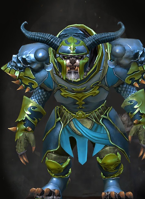 Guild Wars 2 Charr Heavy Male WvW Armor Set - Dyed Green & Blue - Triumphant