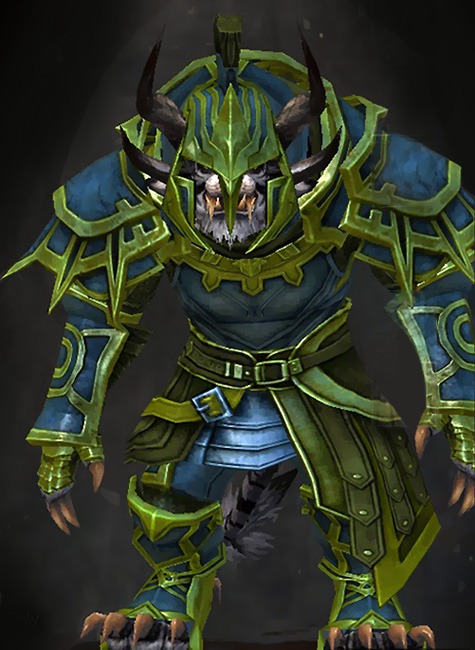 Guild Wars 2 Charr Heavy Male Order Armor Set - Dyed Green & Blue - Vigil's Honor