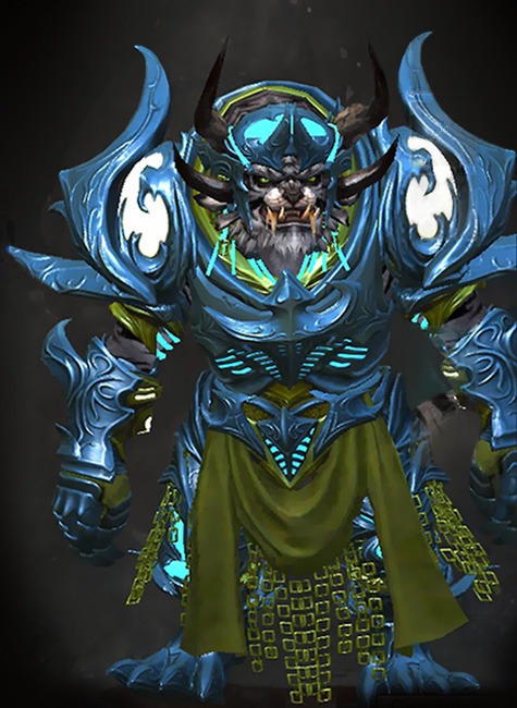 Guild Wars 2 Charr Heavy Male Path of Fire Armor Set - Dyed Green & Blue - Elonian