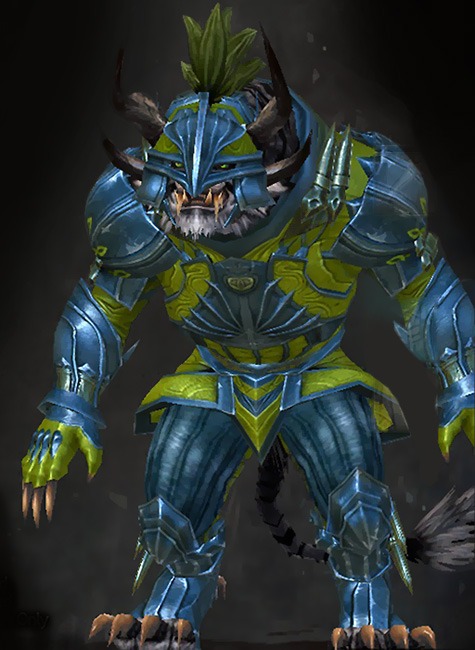 Guild Wars 2 Charr Heavy Male Order Armor Set - Dyed Green & Blue - Whisper's Secret