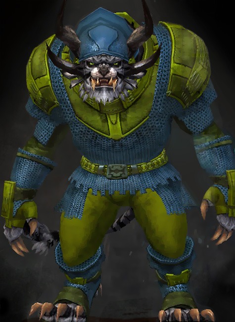 Guild Wars 2 Charr Heavy Male Armor Set - Dyed Green & Blue - Worn Chain