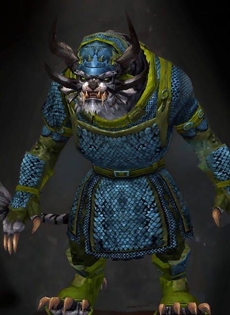 Guild Wars 2 Charr Heavy Male Armor Set - Dyed Green & Blue - Worn Scale