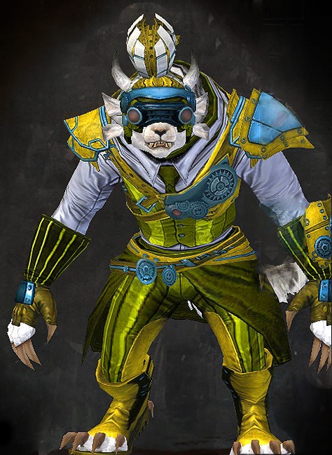 Female Gem Store - Aetherblade Guild Wars 2 Charr Light Female Gem Armor Set - Dyed Green & Blue - Aetherblade