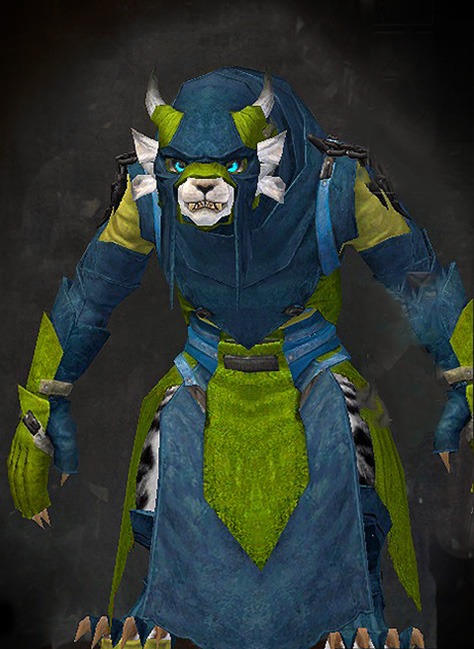 Female Cultural Tier 2 - Archon Guild Wars 2 Charr Light Female Cultural Armor Set - Dyed Green & Blue - Archon