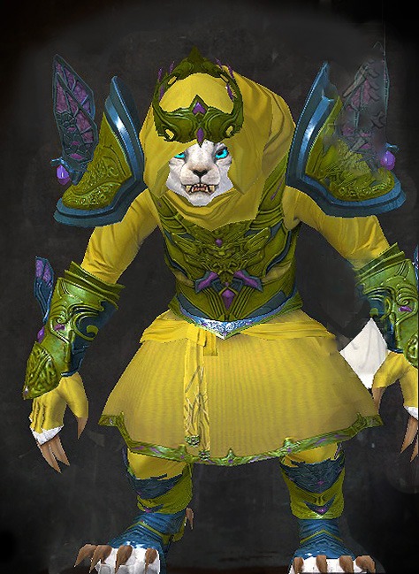 Female PvP - Ardent Glorious Guild Wars 2 Charr Light Female PvP Armor Set - Dyed Green & Blue - Ardent Glorious