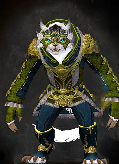 Female Karma Temple - Aurora Guild Wars 2 Charr Light Female Karma Armor Set - Dyed Green & Blue - Aurora