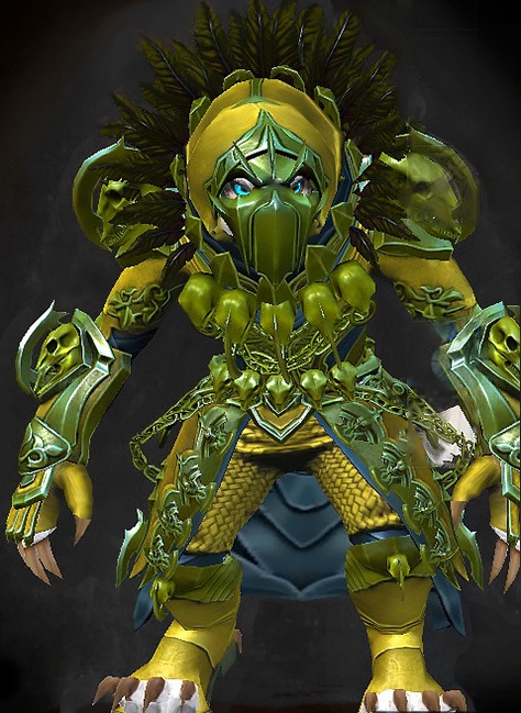 Female Heart of Thorns - Bladed Guild Wars 2 Charr Light Female Heart of Thorns Armor Set - Dyed Green & Blue - Bladed