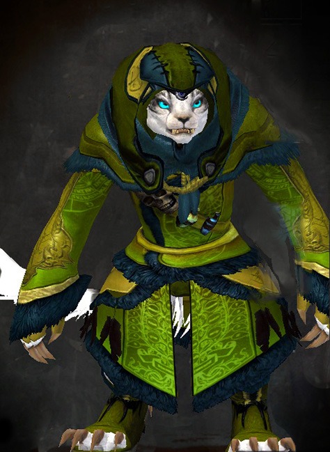 Female - Cabalist Guild Wars 2 Charr Light Female Armor Set - Dyed Green & Blue - Cabalist