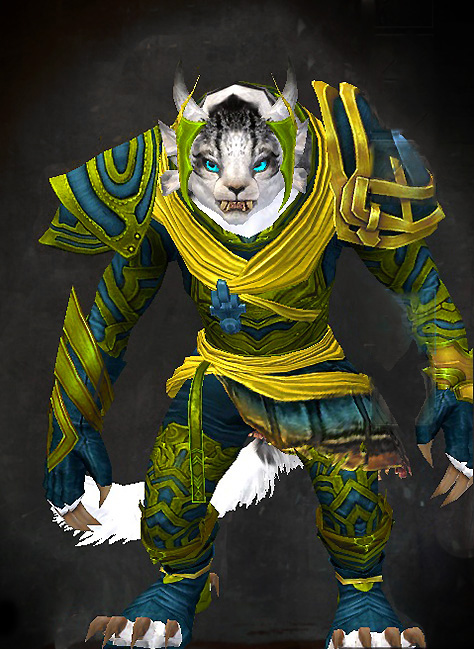 Female Living Story - Carapace Guild Wars 2 Charr Light Female Living Story Armor Set - Dyed Green & Blue - Carapace