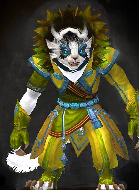 Female - Conjurer Guild Wars 2 Charr Light Female Armor Set - Dyed Green & Blue - Conjurer