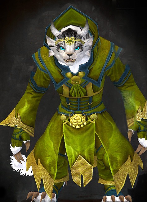 Female Dungeon Caudecus's Manor - Council Ministry Guild Wars 2 Charr Light Female Dungeon Armor Set - Dyed Green & Blue - Council Ministry