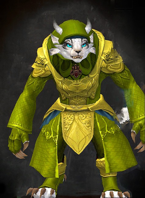 Female WvW - Diviner Guild Wars 2 Charr Light Female WvW Armor Set - Dyed Green & Blue - Diviner