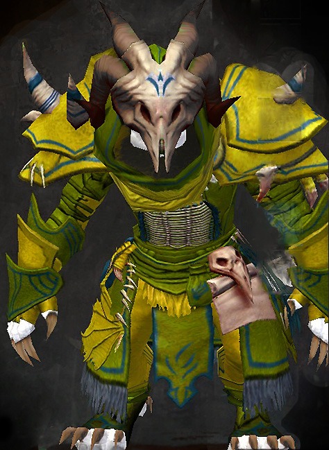 Female Karma - Dry Bones Guild Wars 2 Charr Light Female Karma Armor Set - Dyed Green & Blue - Dry Bones
