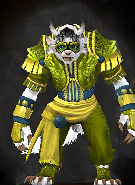 Female Crafted - Embroidered Guild Wars 2 Charr Light Female Crafted Armor Set - Dyed Green & Blue - Embroidered