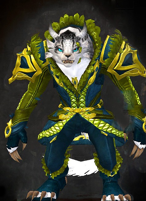 Female Crafted - Exalted Guild Wars 2 Charr Light Female Crafted Armor Set - Dyed Green & Blue - Exalted