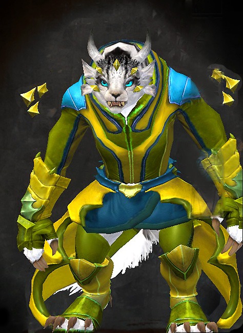 Female Crafted - Experimental Envoy Guild Wars 2 Charr Light Female Crafted Armor Set - Dyed Green & Blue - Experimental Envoy