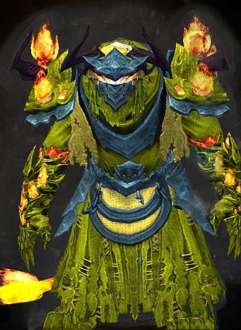 Female Dungeon Citadel of Flame - Flame Legion Guild Wars 2 Charr Light Female Dungeon Armor Set - Dyed Green & Blue - Flame Legion