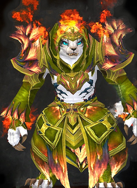 Female Gem Store - Flamekissed Guild Wars 2 Charr Light Female Gem Armor Set - Dyed Green & Blue - Flamekissed