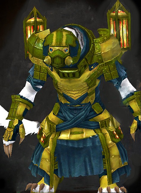 Female Dungeon Sorrow's Embrace - Forgeman Guild Wars 2 Charr Light Female Dungeon Armor Set - Dyed Green & Blue - Forgeman