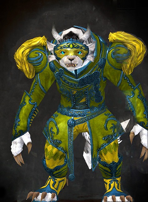 Female Crafted - Illustrious Guild Wars 2 Charr Light Female Crafted Armor Set - Dyed Green & Blue - Illustrious
