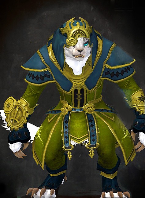 Female Dungeon Crucible of Eternity - Inquest Guild Wars 2 Charr Light Female Dungeon Armor Set - Dyed Green & Blue - Inquest