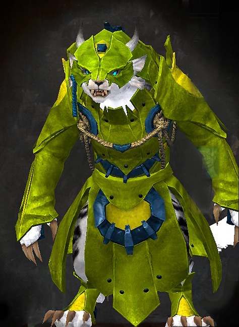 Female Cultural Tier 1 - Invoker's Guild Wars 2 Charr Light Female Cultural Armor Set - Dyed Green & Blue - Invoker's
