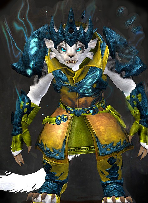 Female Heart of Thorns - Leystone Guild Wars 2 Charr Light Female Heart of Thorns Armor Set - Dyed Green & Blue - Leystone