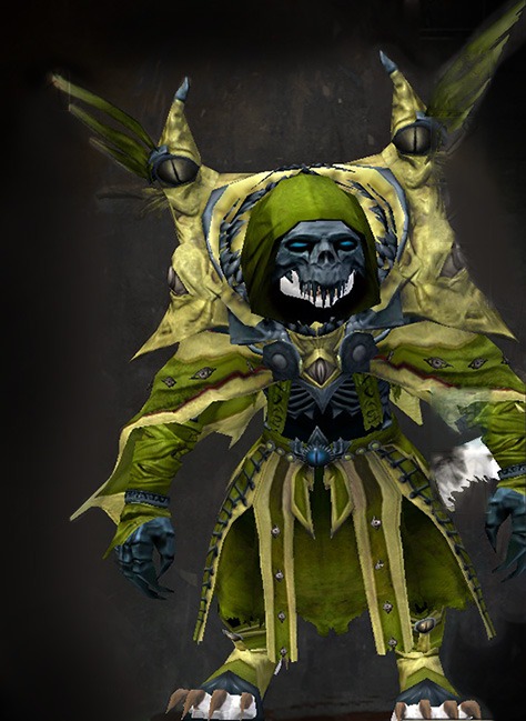 Female Dungeon The Ruined City of Arah - Armor of the Lich Guild Wars 2 Charr Light Female Dungeon Armor Set - Dyed Green & Blue - Armor of the Lich
