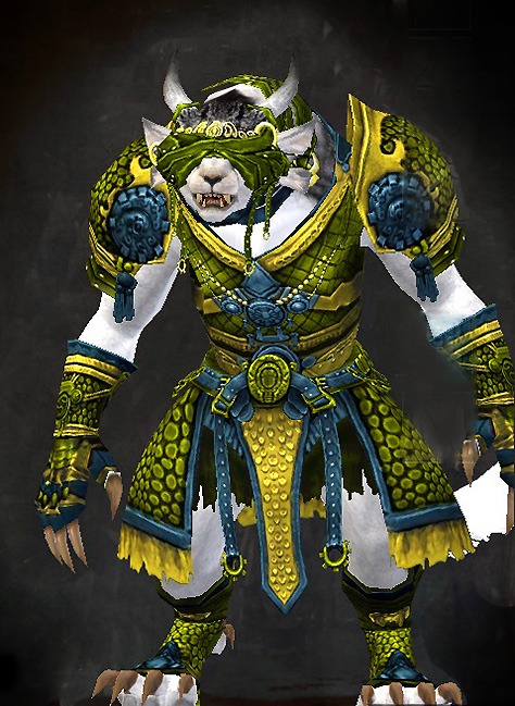 Female Cultural Tier 3 - Magus Guild Wars 2 Charr Light Female Cultural Armor Set - Dyed Green & Blue - Magus