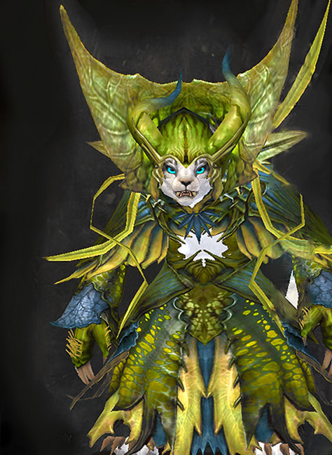 Female Dungeon Twilight Arbor - Nightmare Court Guild Wars 2 Charr Light Female Dungeon Armor Set - Dyed Green & Blue - Nightmare Court