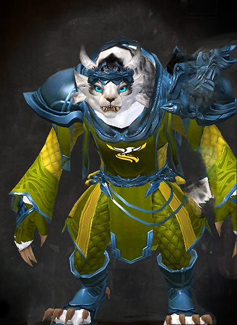 Female Crafted - Ornate Guild Guild Wars 2 Charr Light Female Crafted Armor Set - Dyed Green & Blue - Ornate Guild