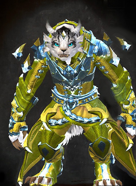 Female Crafted - Perfected Envoy Guild Wars 2 Charr Light Female Crafted Armor Set - Dyed Green & Blue - Perfected Envoy