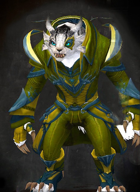 Female Gem Store - Phoenix Guild Wars 2 Charr Light Female Gem Armor Set - Dyed Green & Blue - Phoenix