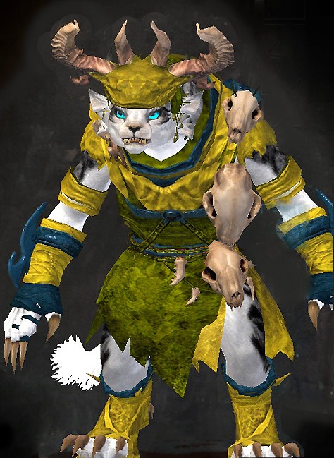 Female Karma - Primitive Guild Wars 2 Charr Light Female Karma Armor Set - Dyed Green & Blue - Primitive