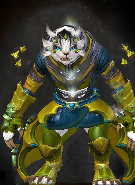 Female Crafted - Refined Envoy Guild Wars 2 Charr Light Female Crafted Armor Set - Dyed Green & Blue - Refined Envoy