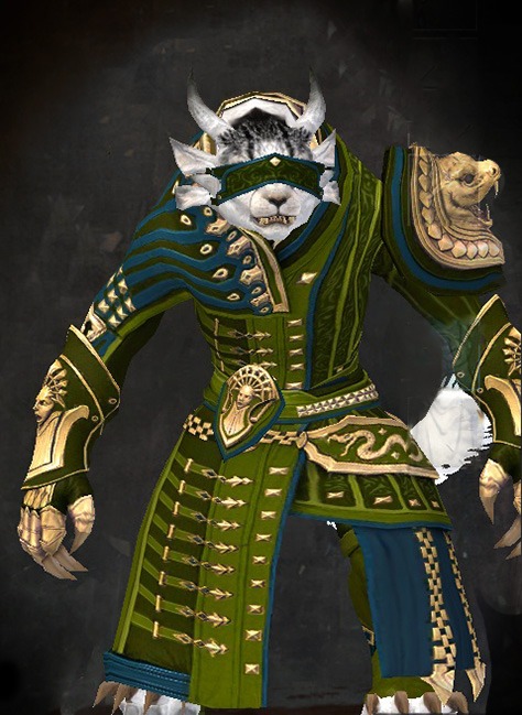 Female - Seer Guild Wars 2 Charr Light Female Armor Set - Dyed Green & Blue - Seer