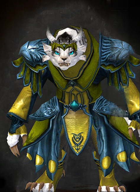 Female Karma - Stately Guild Wars 2 Charr Light Female Karma Armor Set - Dyed Green & Blue - Stately