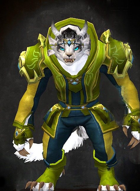 Female Crafted - Student Guild Wars 2 Charr Light Female Crafted Armor Set - Dyed Green & Blue - Student