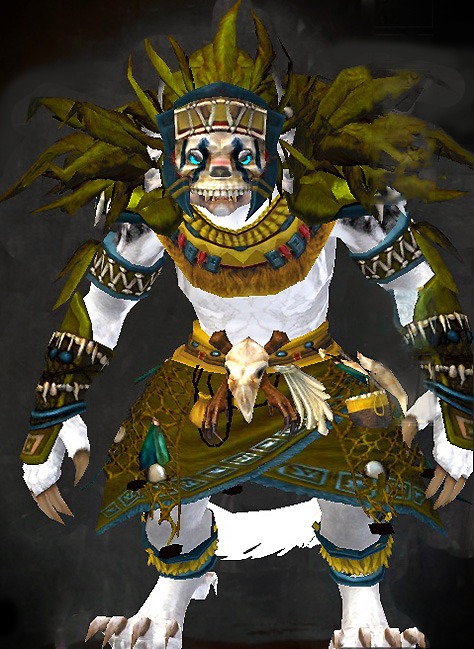 Female PvP - Tribal Guild Wars 2 Charr Light Female PvP Armor Set - Dyed Green & Blue - Tribal