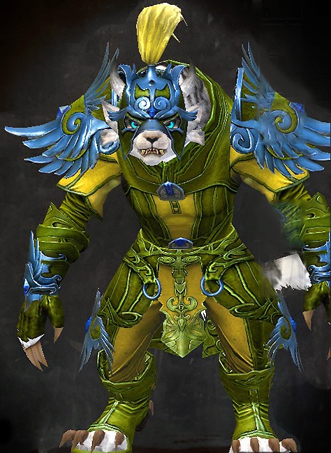 Female WvW - Triumphant Hero's Guild Wars 2 Charr Light Female WvW Armor Set - Dyed Green & Blue - Triumphant Hero's