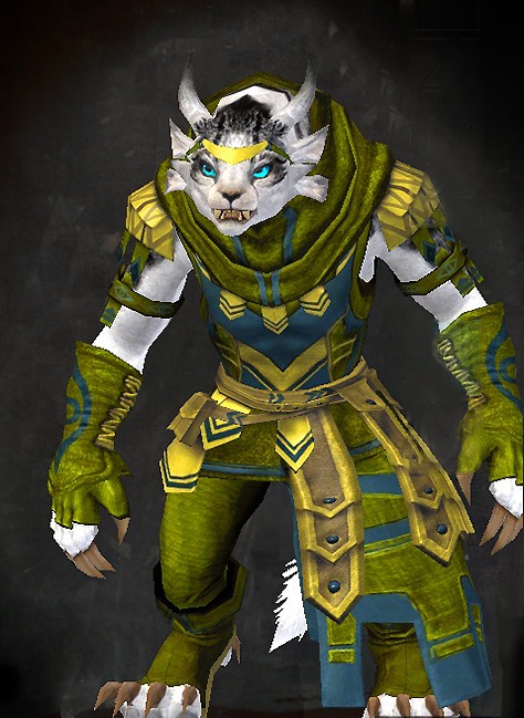 Female Order Vigil - Vigil's Honor Guild Wars 2 Charr Light Female Order Armor Set - Dyed Green & Blue - Vigil's Honor