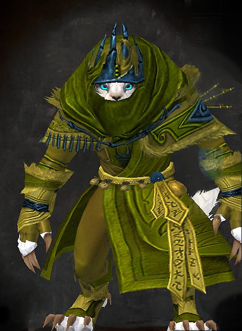 Female Order of Whispers - Whisper's Secret Guild Wars 2 Charr Light Female Order Armor Set - Dyed Green & Blue - Whisper's Secret