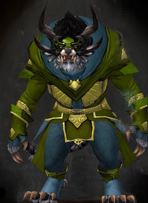 Male Crafted - Acolyte Guild Wars 2 Charr Light Male Crafted Armor Set - Dyed Green & Blue - Acolyte