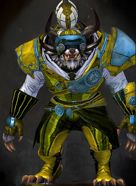 Male Gem Store - Aetherblade Guild Wars 2 Charr Light Male Gem Armor Set - Dyed Green & Blue - Aetherblade