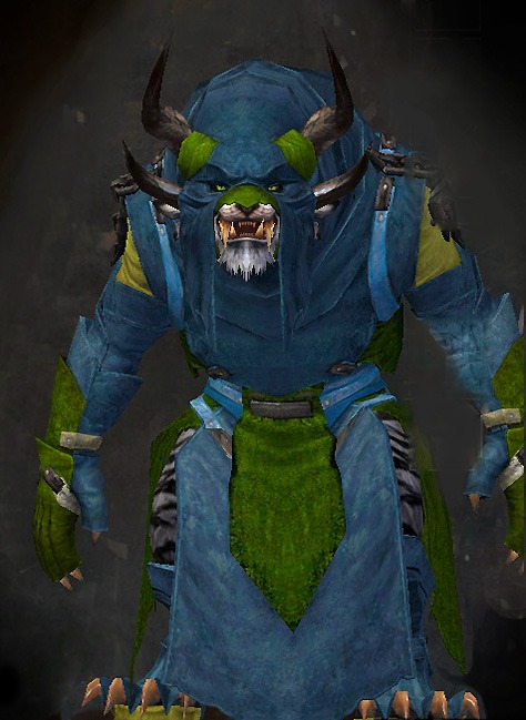 Male Cultural Tier 2 - Archon Guild Wars 2 Charr Light Male Cultural Armor Set - Dyed Green & Blue - Archon