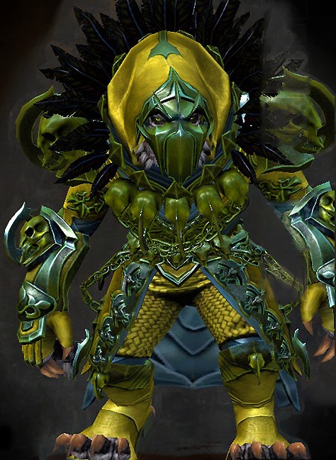 Male Heart of Thorns - Bladed Guild Wars 2 Charr Light Male Heart of Thorns Armor Set - Dyed Green & Blue - Bladed