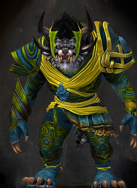 Male Living Story - Carapace Guild Wars 2 Charr Light Male Living Story Armor Set - Dyed Green & Blue - Carapace