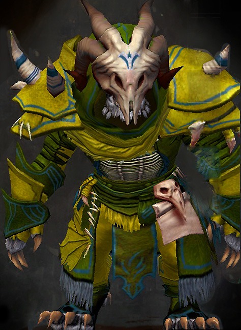 Male Karma - Dry Bones Guild Wars 2 Charr Light Male Karma Armor Set - Dyed Green & Blue - Dry Bones